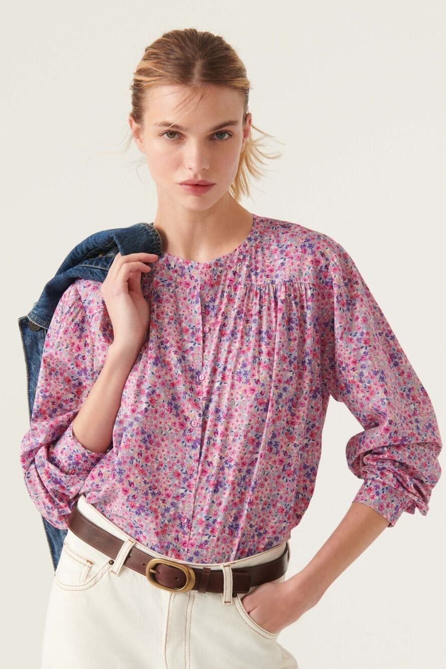 Ba&sh Xala Cotton Blouse in Rose Floral Print